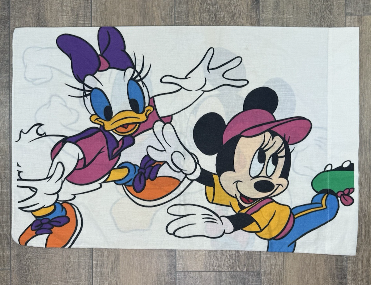 90s Vintage Mickey Minnie Donald Daisy Duck Cartoon Character Pillowcase Set Standard Large