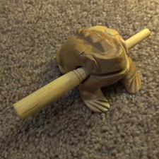 Thailand Carved Wooden Croaking Frog Instrument Sound Toy 2 Piece Noise Maker