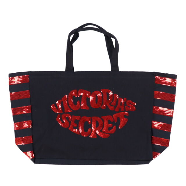 Victoria’s Secret Bling Weekender Tote Bag Duffle Gym Bag Black Red Sequins New