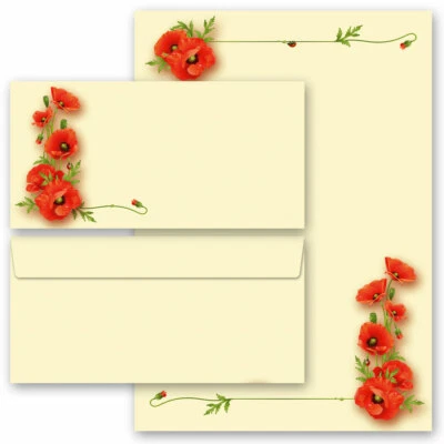 Motiv-Briefpapier-Sets MOHNBLUMEN, Briefpapier mit Umschlag