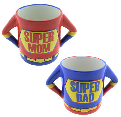 Becher Super Mom + Super Dad Kaffeebecher Tasse Keramik Geschenk Weihnachten NEU