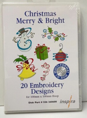 Inspira Machine 20 Embroidery Designs on MultiFormat CD Christmas Merry&Bright