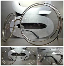 OVERSIZE VINTAGE RETRO Style Clear Lens EYE GLASSES Large Big Round Silver Frame