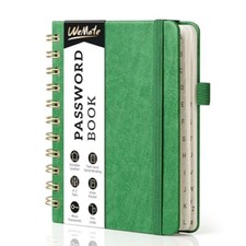 Password Book with Alphabetical Tabs, Spiral Password Keeper Book Grass Green