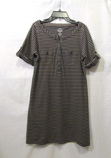 Old Navy T-Shirt Dress Women's Striped Short Roll Tab Sleeve Pockets Navy Tan  M