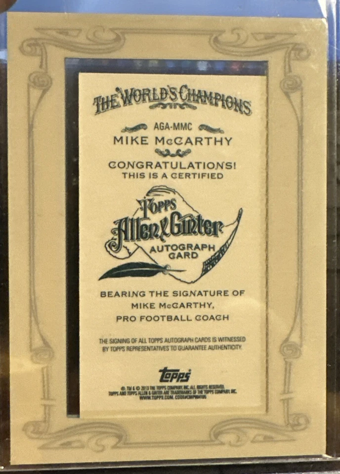 2013 Topps Allen & Ginter MIKE McCARTHY Mini Framed AUTO #AGAMMC Autograph SP - Image 2 of 2