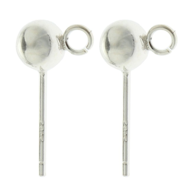 Silver Earring Studs Ear Pin Ball Post with Loop for Earring Making