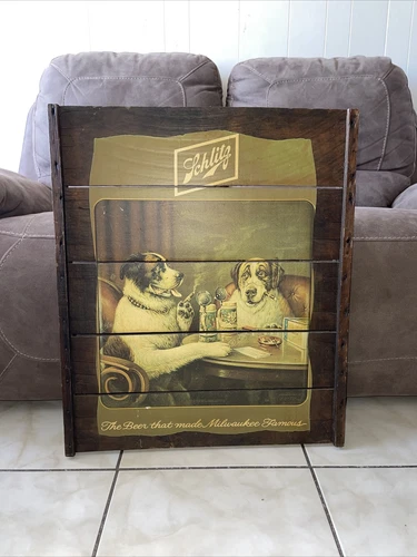 Vintage wooden schlitz milwaukee beer dog sign