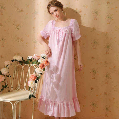 Damen Baumwolle Nachthemd Kurzarm eckiger Ausschnitt Pyjama Schlafkleid - Bild 5 von 34