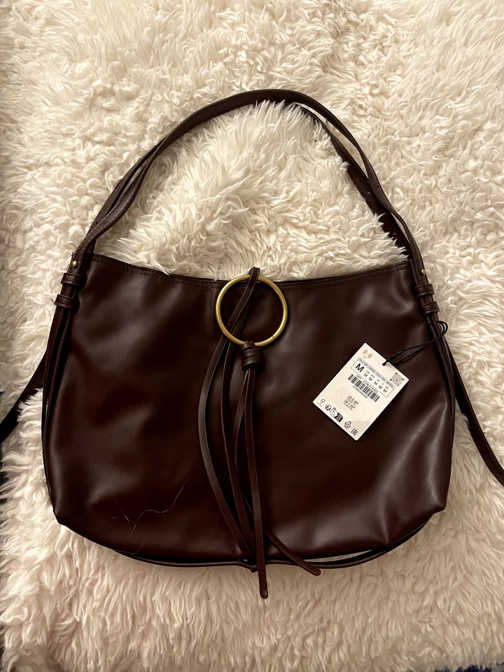Bolso de hombro Zara otoño/invierno chic oficina borgoña con anillo de metal. Nuevo con etiquetas Foto 3 de 4