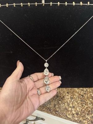 Touchstone Crystal Glisten Pendant Necklace 34'' Adjustable New rhodium Plated