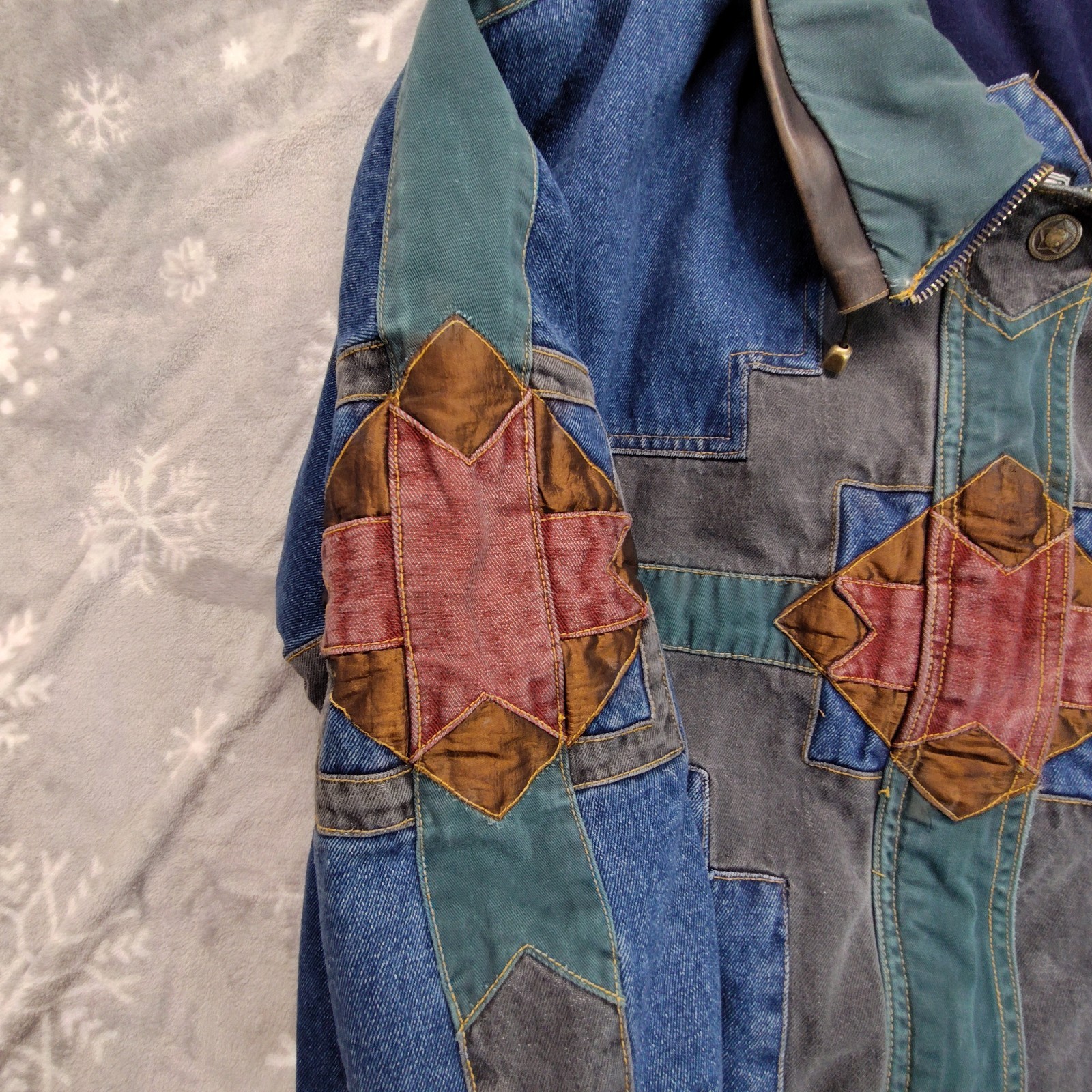 Vtg 80s Patchwork Denim Jacket Size Medium Southw… - image 4
