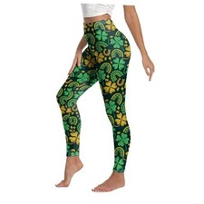 Women's St. Patrick's Day Leggings Irish Theme with Shamrock X-Large Gold/Green