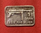 Solid Silver Bar, MP40 Submachine Gun! Nicely Toned 1 Gram Fine .999 Silver!