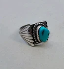 Vintage Sterling Silver Navajo Old Turquoise Ring Size 11 Signed "HH"