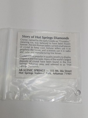 Hot Springs Diamonds Crystal Souvenir Packet w/ Story Card, Hot Springs Arkansas