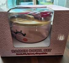 Pink Ramen Noodle Bowl W Chopsticks Take Out Style Bowl, New in box