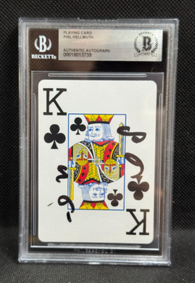 PHIL HELLMUTH signed PLAYING CARD w/ COA BECKETT SLAB
