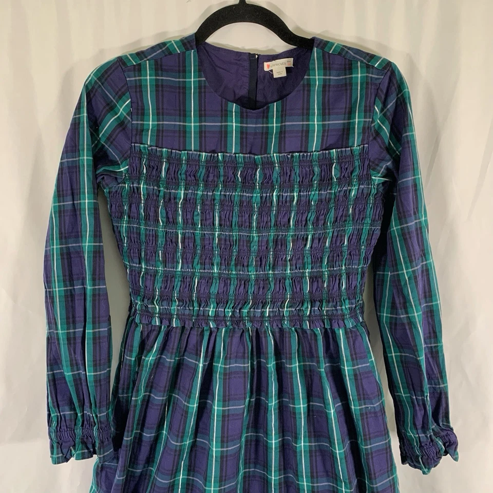 Vestido Crewcuts Niñas 16 Azul Verde Cuadros Manga Larga Cuello Redondo Calado Foto 2 de 4