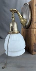 Antique Brass Wall Sconce Light New Wiring Milk Glass Shade Working Condition