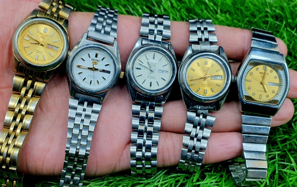 Lote de 5 relojes de pulsera automáticos vintage Seiko 5 para mujer día fecha hechos en Japón Foto 3 de 4