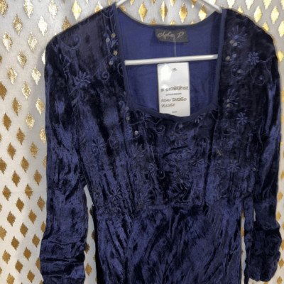 Lola P. Midnight indigo velvet vintage gown flared bottom formal dress prom wedd