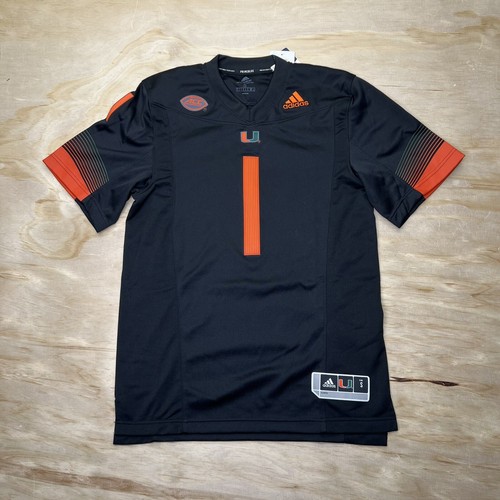 NEW SM #1 Miami Hurricanes adidas Premier Strategy Football Jersey Black Mens