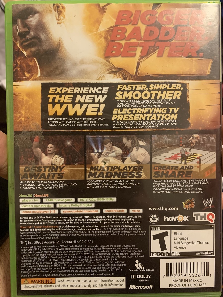 WWE '12 (Microsoft Xbox 360, 2011) Wrestling 2012 Orton WWF