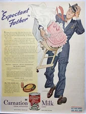 1945 Carnation Milk Nervous Expectant Father Print Ad Man Cave Poster Art 40's