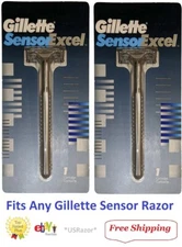 2 Gillette Sensor Excel Metal Razor Handle blade Shaver Made USA 1993 Ft Sensor3