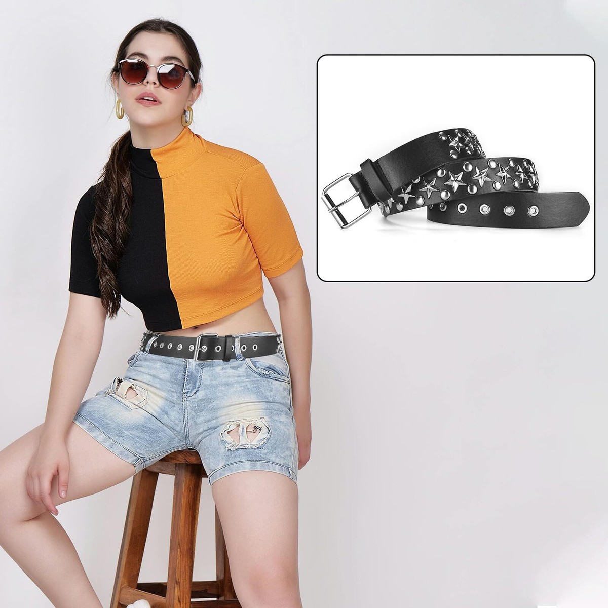 4 Piece Studded Belt Set - Faux Leather Gothic Goth Black  display picture 1
