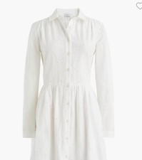 NWT J.Crew Size 0 XS Womens White Long Sleeve Eyelet Button Shirt Dress