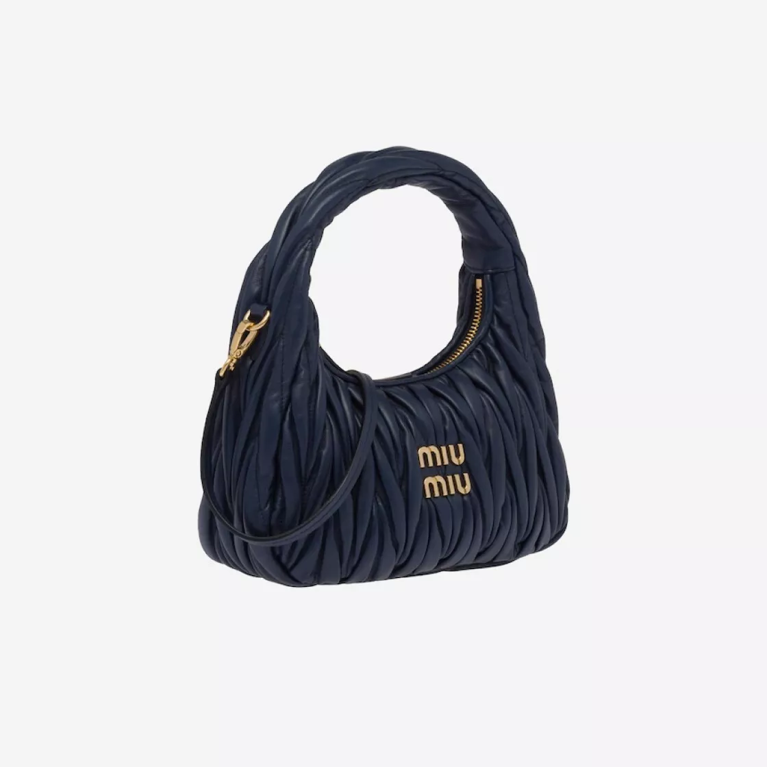 Miu Miu Wander Matelasse Nappa Leather Mini Hobo Bag Black in Leather with  Gold-tone - US