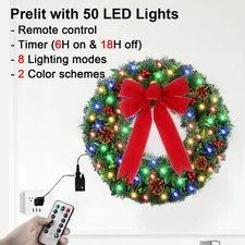 24" Prelit Pinecone Christmas Wreath with Light & Timer & Remote & Wreath Hanger