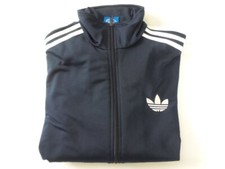 adidas Classic Vintage Style Navy Blue White Track Jacket Size Medium