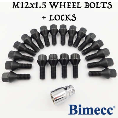 M12x1,5 Radschrauben Bimecc (schwarz) x 16 + Schlösser für Opel Kadett Meriva Vectra
