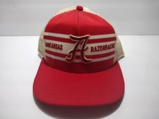 Vtg Arkansas Razorbacks Trucker Mesh Snapback Hat Made in USA 3 stripe front