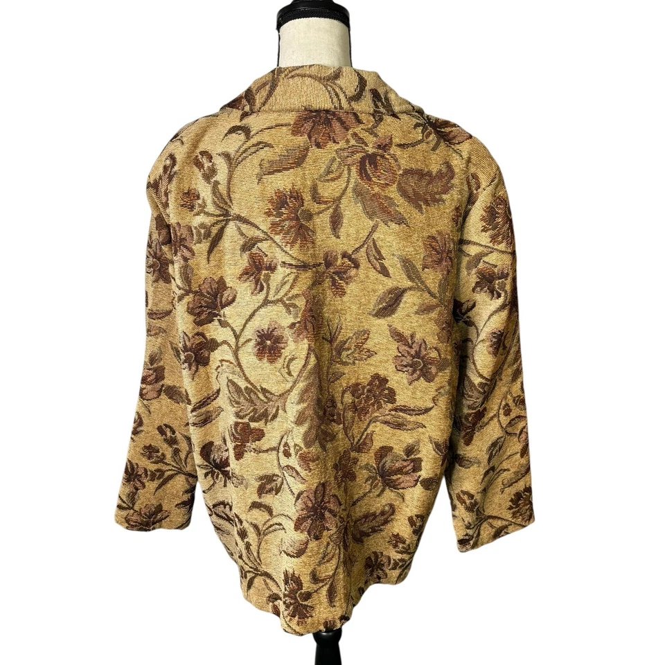 Chaqueta estilo Susan Graver para mujer 1X Blazer tejido multi jacquard tapiz marrón Foto 4 de 4