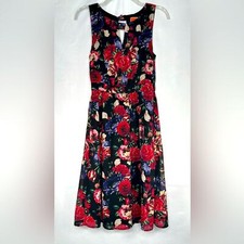 Modcloth Flaunts And Needs Rose Floral  Dress Chiffon A-Line Knee Length Sz S