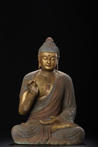 Escultura antigua de colección china de madera tallada tallada de Buda antigua de colección estatua - Imagen 1 de 9