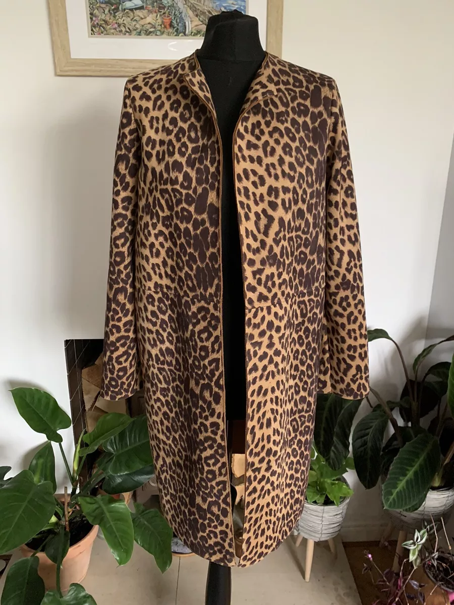 Stunning ZARA Leopard Print Faux Suede Jacket Size S Duster Coat Blazer  Coatigan