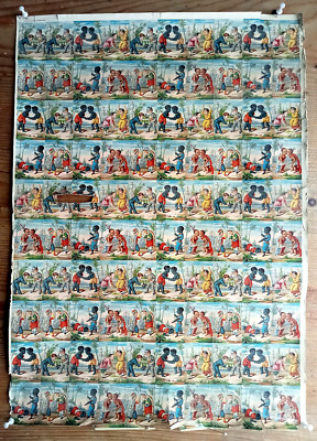 100 alte Oblaten Glanzbilder Scraps auf Bogen Lithos  1900  Kinder international