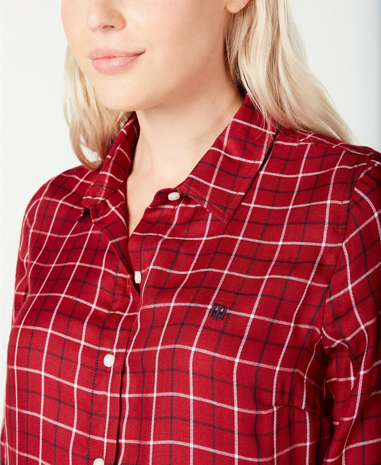 Tommy Hilfiger Women Plaid Utility Shirt Red Multi Size S