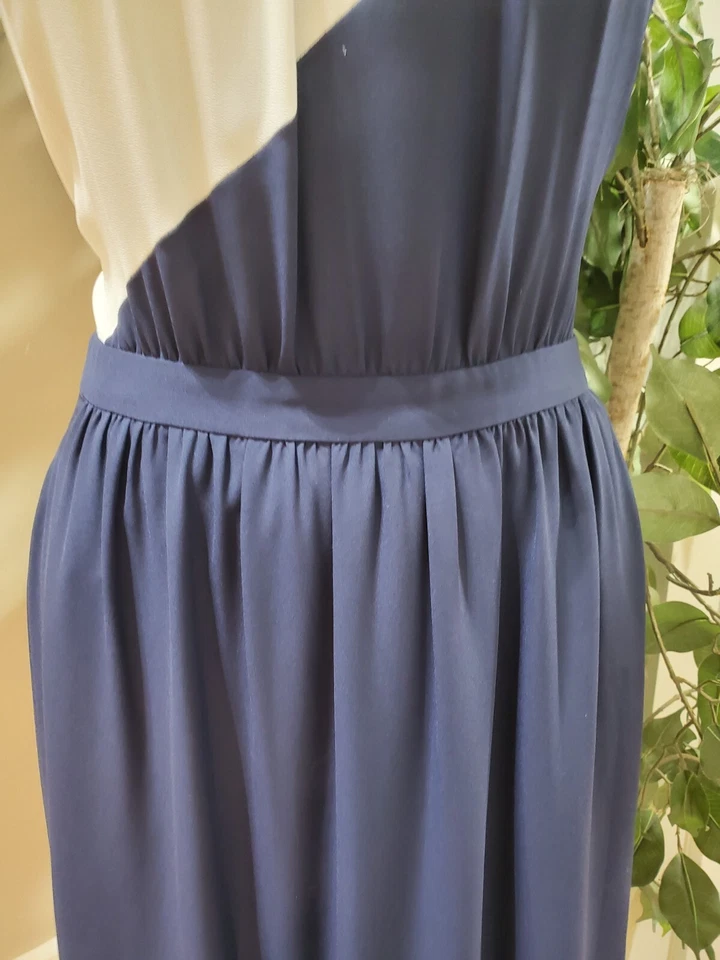 Maxi Vestido Shoshanna Azul y Blanco Poliéster Halter Sin Mangas Largo Bolsillos 4 Foto 3 de 4