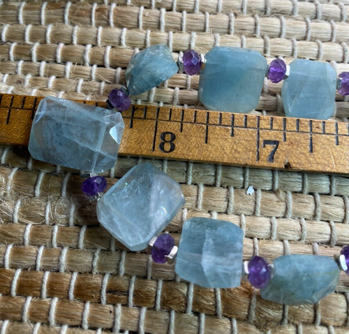 Sterling artisan, hand faceted aquamarine and amethyst necklace - 18" - Picture 7 of 7