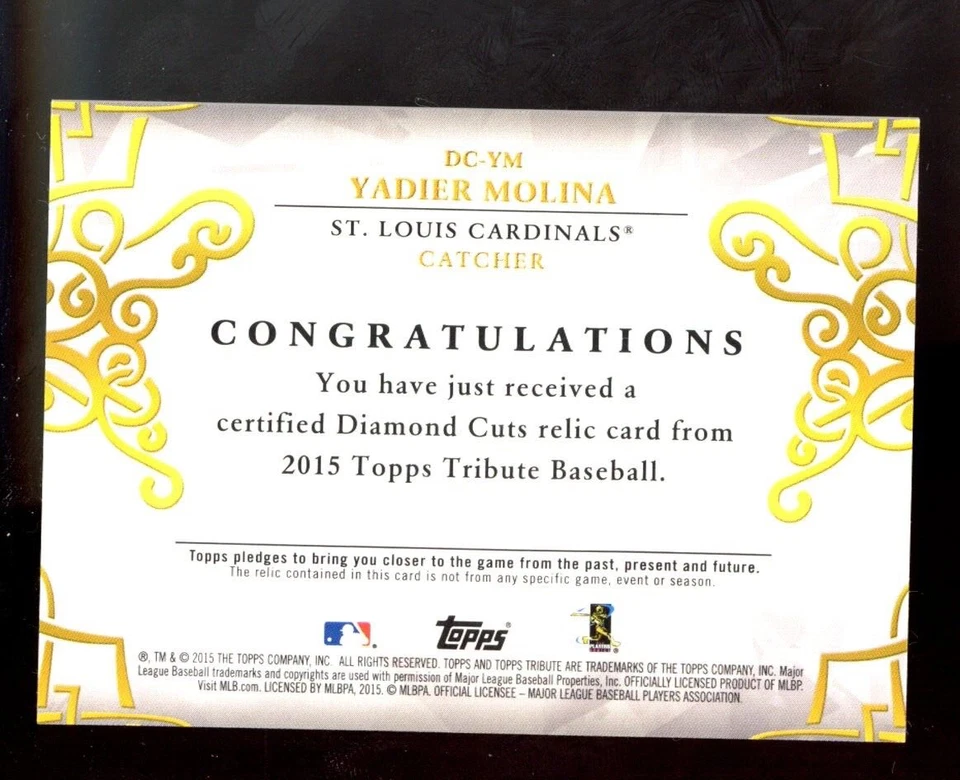 2015 Topps Tribute Diamond Cuts Relics /199 Yadier Molina #DC-YM Cardinals - Image 2 of 2