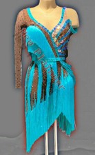 L2428 women Specialty Adult Rhythm/ Latin dress UK 8 US 6 aqua Blue one sleeve