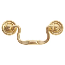 Cabinet FURNITURE Hardware Swan Neck Bail Pull Polished Brass 3.5" 3-1/2" C-C 