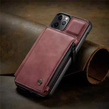 For iPhone 7 -13 Luxury Leather Phone Wallet Case Zipper Magnet Flip