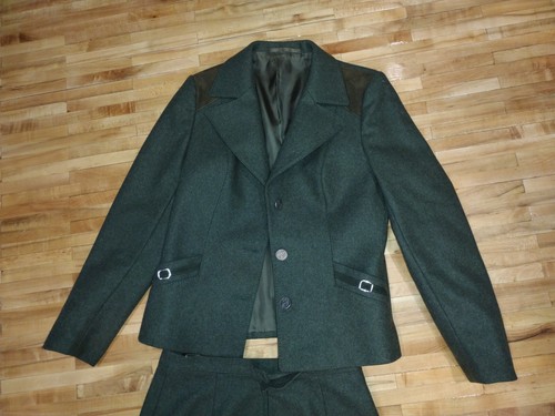 Vintage Lang Trachten Coin Button Wool Blazer Skirt Suit Jacket Womens Green - Picture 2 of 9